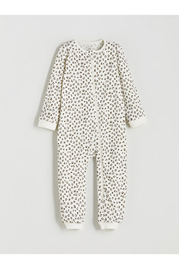 LC Waikiki Ecru Crew Neck Basic Zippered Baby Girl Romper