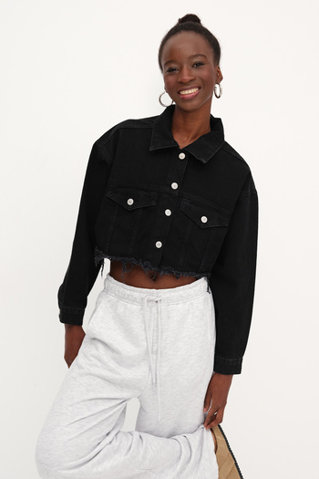 Addax Tasseled Crop Denim Jacket C5017-L6