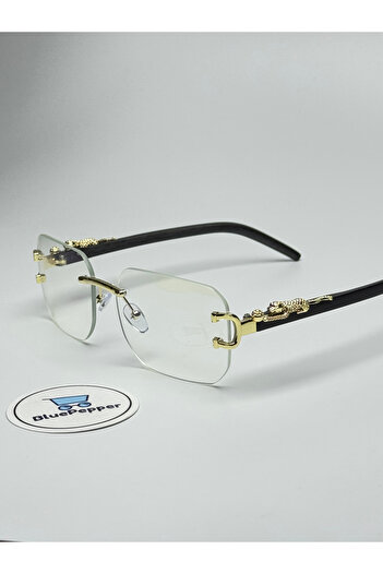 BluePepper Cartyy V9 Rectangular Model Jaguar Detailed Blue Light Filter Screen Glasses Gold Color 59 Ekartman