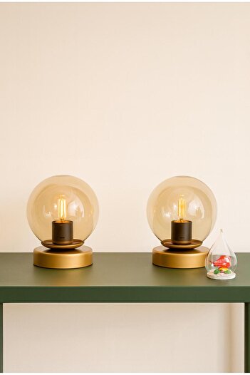 VENON 2 Pieces Globe Table Lamp Night Light Lampshade Antique 15 cm Globe Bal Glass Wired