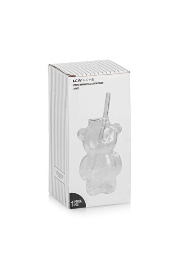 LC Waikiki Colorless Bear Figured Glass Cup with Straw 320 ml