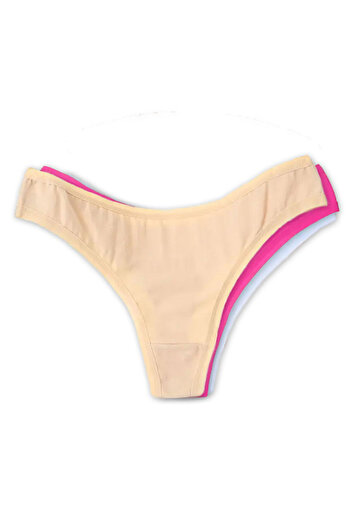 PriStyle Set of 3 women's thong underwear panties, Multifloral, Pink, Cream, White, Cotton