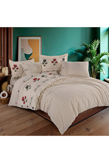 RH Rosehan Rose Pattern 200X220 Cotton-Linen Double Duvet Cover Set