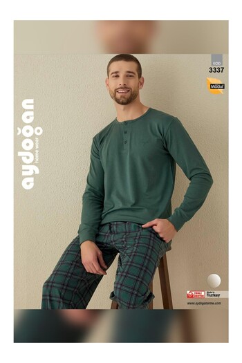 Aydoğan Soft Modal Fabric Men's Pajama Set – Button-Down & Long Sleeve