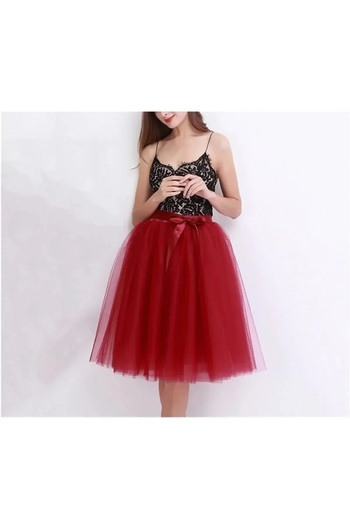 MadyaButik Women's 6 Layers 65 Cm Elastic Midi/knee Length Tutu Skirt 6 Layers Pleated Lined Tutu Skirt
