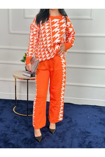 RACE FASHİON Houndstooth Patterned Double Knitwear Set Rc8213