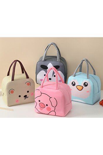 Flippy Insulated Lunch Bag with Cartoon Design, Fox Model, Grey