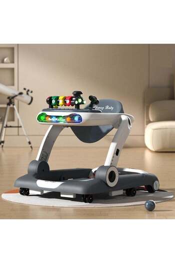 kiddoz Multifunction Anti-O Shaped Leg Newborn Baby Walkers with Music Lights and Wheels - Gray