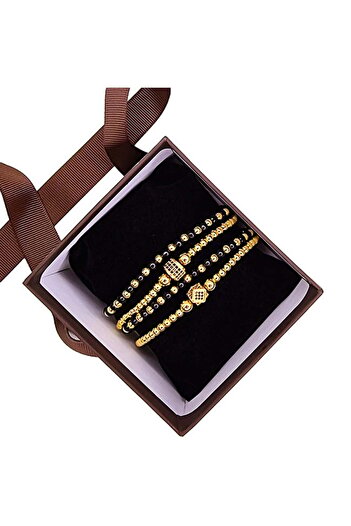 velve Set Precious, patru bratari unisex, cu bile din inox, si cristale de zirconiu, Bratari
