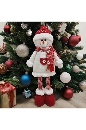 Flippy Decorative Figurine, For Christmas, Flippy, Snowman, Telescopic Legs, Height 44-54cm, White/Red
