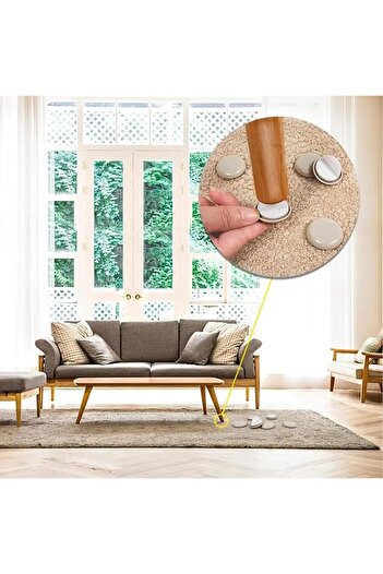 zola Set of 8 self-adhesive floor protectors, Zola, diameter 4.2 cm, furniture moving, beige