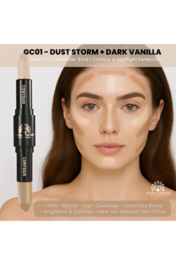 global fashion Duo 2-in-1 Contour & Highlight Stick – 4 Shades, Cream to Powder Dual-Ended Sculpting Pen,Waterproof