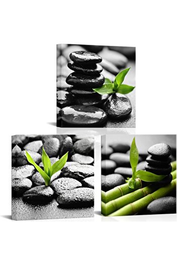 Emoda home Trove ALAYRA Baycuteur Zen Stone Canvas Wall Art – Set of 3 Spa & Bathroom 30x30 cm
