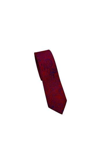 Brianze Red Navy Blue Motif Pattern Slim Tie