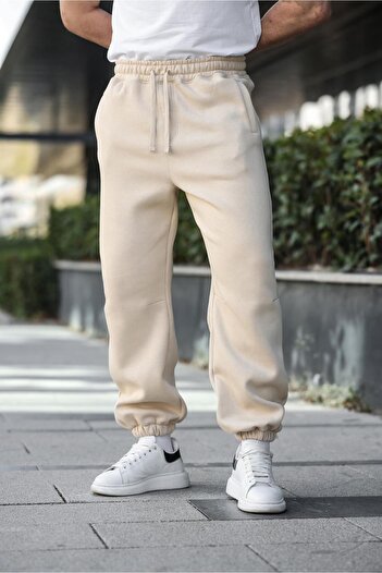 Madmext Beige Relaxed Fit Men's Sweatpants with Elasticated Cuffs E6579