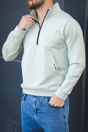 since 1990 man Manbarrac Two Thread Zipper Half Turtleneck Slim Fit Men's Sweatshirt