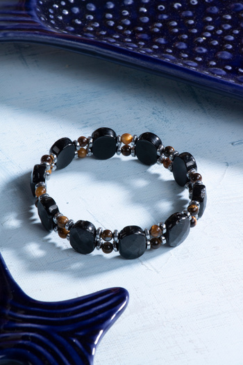 Deniz Doğal Taş Certified Tourmaline Tiger Eye Hematite Natural Stone Bracelet