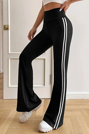 PASTELASTORE Negru - Leggings pentru femei cu talie înaltă și dungi laterale