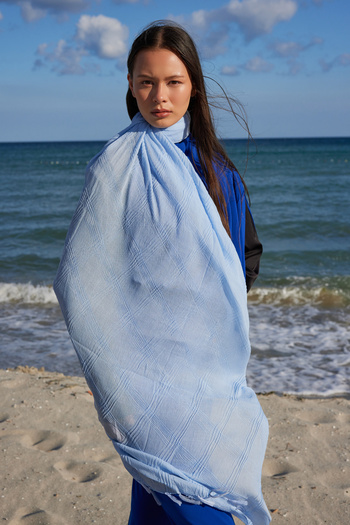 FENZA SCARF Lilyum Baby Blue Fringed Tassel Cotton Shawl