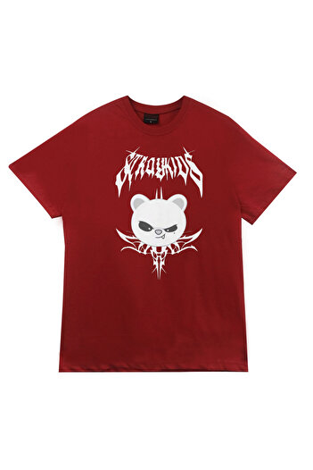fame-stoned Stray Kids Skzoo Jiniret Character Printed Unisex 100% Cotton Red T-Shirt
