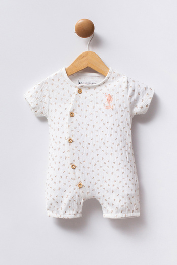 U.S. Polo Assn. Baby Girl White Minimal Floral Pattern Short Romper 50322899-Vr013
