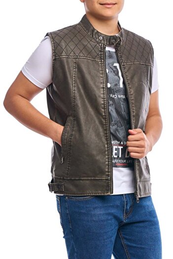 Centini Men's eco-leather vest, taupe brown