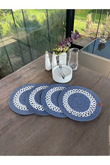 Home Inn Home Textile 4-Person Round American Tablecloth Special Design Navy Blue 33 X 33 cm