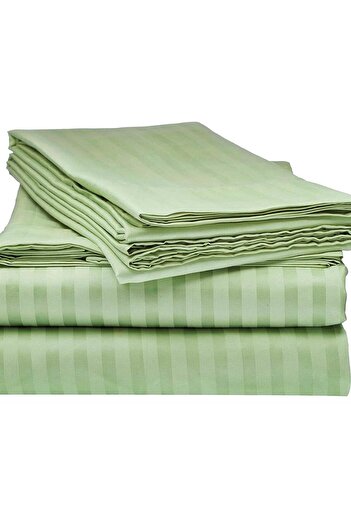 Kotonia Home Bed Sheet, 100% Cotton, Damask Satin, Stripe Size 1 cm, Pistachio Green, 240x260 cm