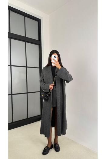 Gaus Anthracite Long Premium Knitwear Cardigan Gaus-00116