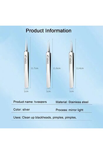 NEO Set of 6 tweezers for extracting blackheads, comedones, acne, cosmetic utensils made of stainless steel, metal