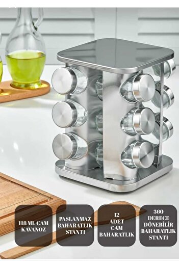 METALAY 12-Piece Rotating Metal Spice Rack Spice Set Square