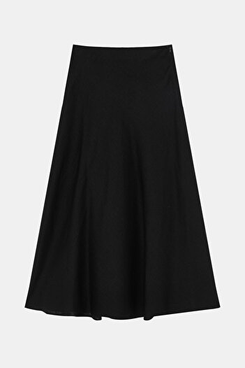W Collection SİYAH KETEN MİDİ ETEK