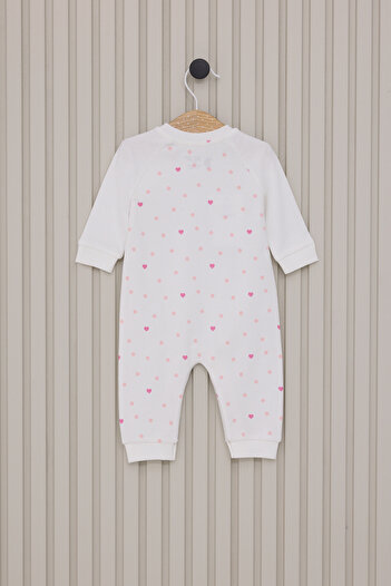 U.S. Polo Assn. Baby Girl White Heart Patterned 100% Cotton Long Sleeve Romper 50322799-Vr071