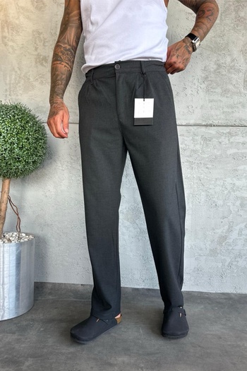 MADZEYMODA Men's Baggy Fit Pleated Smoked Fabric Trousers Ke-1000
