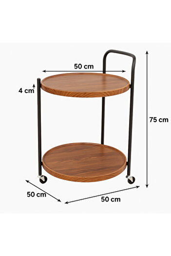 TSUMAB Round 2-Tier Wooden Serving Trolley with Wheels – Modern Bar Cart