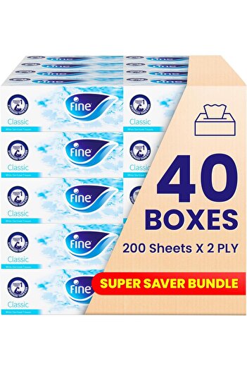 FINE Facial Tissue Boxes, 40 Packs of 200 Sheets x 2 Ply