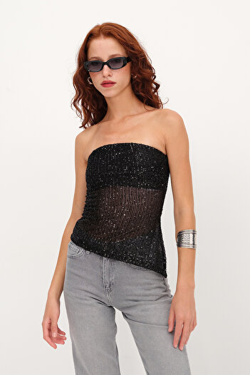 Addax Strapless Sequined Blouse B17542