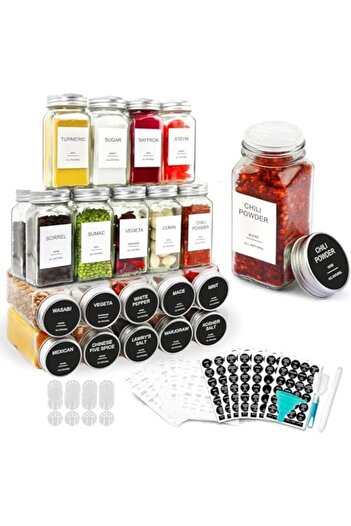 SKY TOUCH SKY-TOUCH 24 pack Glass Spice Jars with Shaker Lids, Seal Seasoning Jars with Labels for Kitchen, Sp