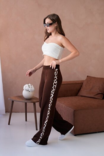 DONNA LISSA Oversize Knitwear Leopard Patterned Premium Trousers