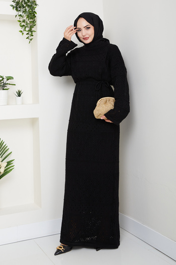 FERHEL Ethnic Pattern Openwork Knitwear Dress and Undergarment Dress - Lined Set