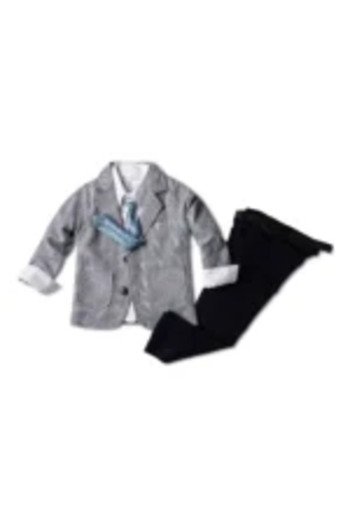 Mamboo Casual and Comfortable Set for Boys 2+ Years with Shirt, Blue Tie, Gray Checkered Blazer, and Pants