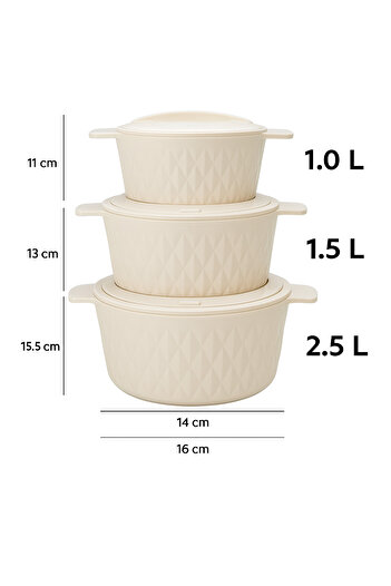 TSUMAB Set of 3 Beige Insulated Hotpots with Diamond Pattern – Food Warmer Casserole Set