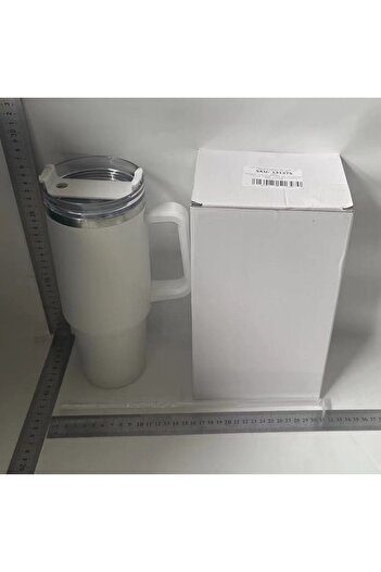 Flippy Plastic Thermos Mug, for Hot and Cold Drinks, with Handle, 9.9x9.9x27 cm, White