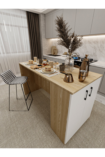 Asra Trend %100 MDFLAM 150cm Dolaplı Yüksek Mutfak Adası Yemek ve Bar Masası MA-04