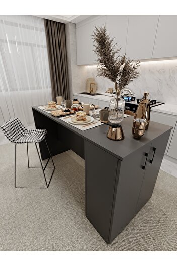 Asra Trend %100 MDFLAM 150cm Dolaplı Yüksek Mutfak Adası Yemek ve Bar Masası MA-04