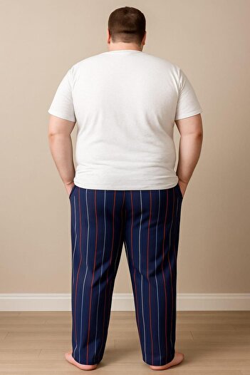 Pemilo Men's Plus Size 100% Cotton Pocketed Single Bottom Dark Blue
