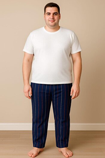 Pemilo Men's Plus Size 100% Cotton Pocketed Single Bottom Dark Blue