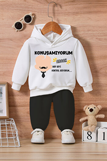 ADABEBEK I Can'T Speak but I Control Everything Printed Bottom Top Baby Set 24224