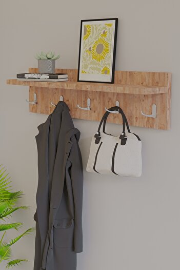 Decorfim Modern Atlantic Pine hallway coat rack with 5 hangers and shelf, 70x18cm