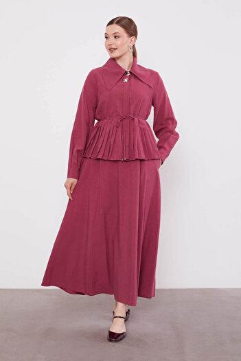 trender Skirt with Pleated Hem Cupra Rose Women's Top and Bottom Set 100813